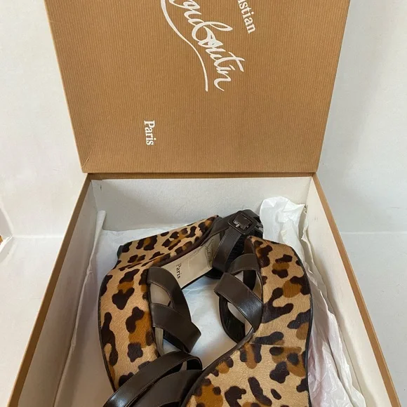 Christian Louboutin Ron Ron Zeppa Leopard Pony Calf Hair Wedge size 40